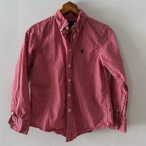 Ralph Lauren button down shirt, sz Medium 10-12, checker, cotton, preppy classic
